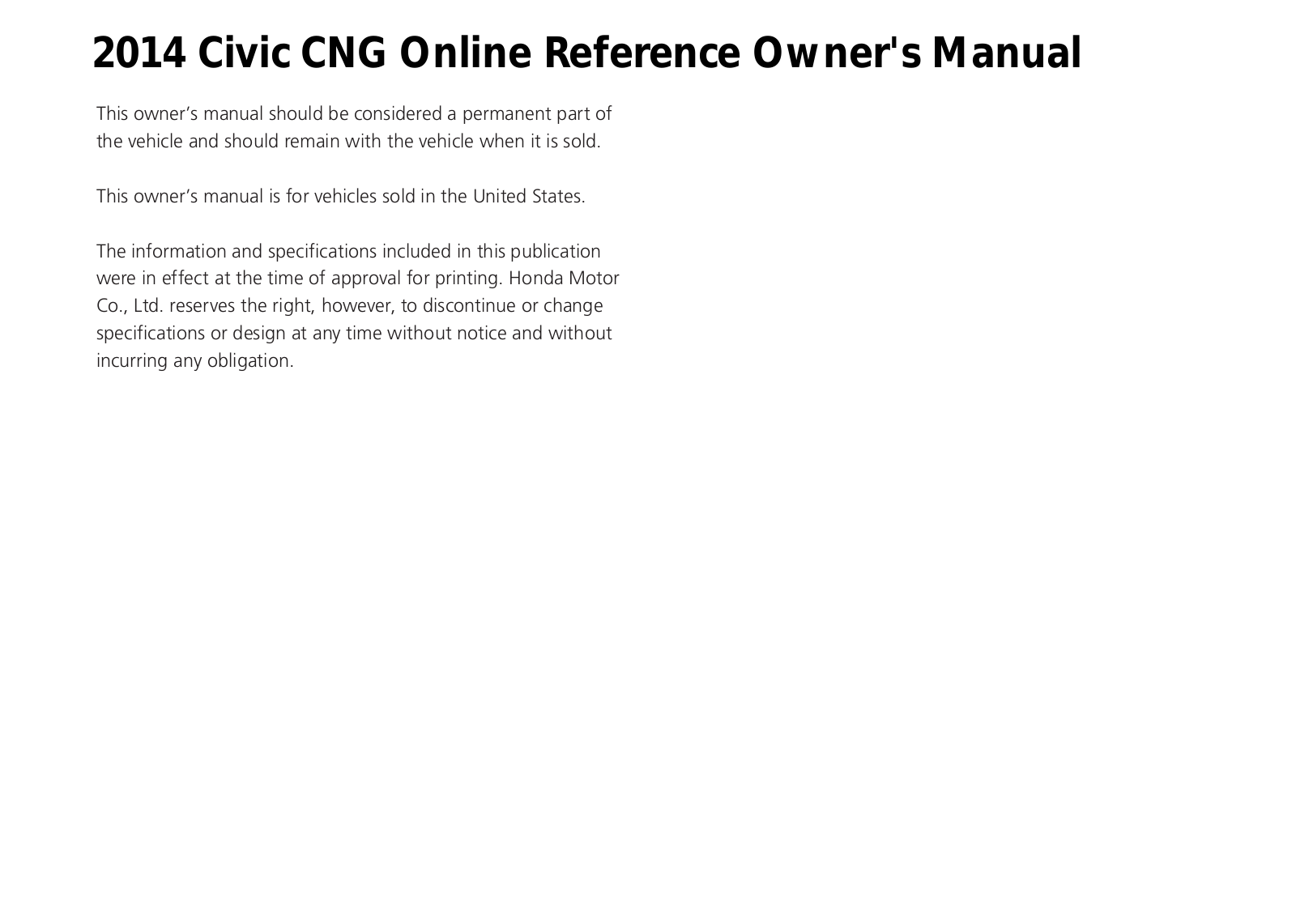 Honda Civic Cng 2014 Owner's Manual