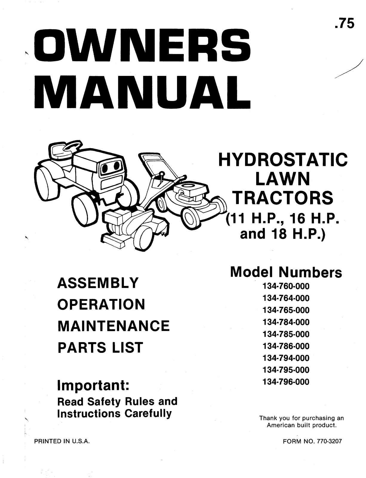 MTD 134-796-000, 134-786-000, 134-795-000, 134-785-000, 134-765-000 User Manual