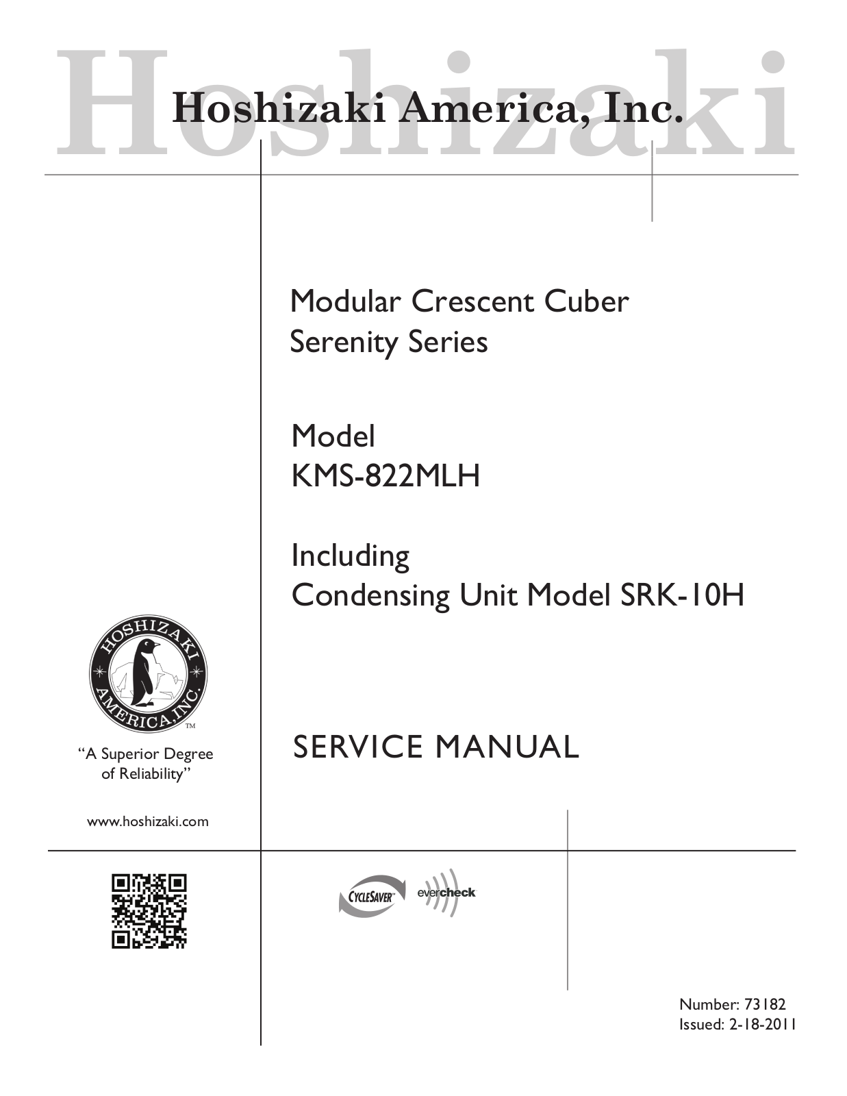 Hoshizaki America KMS-822MLH Service Manual