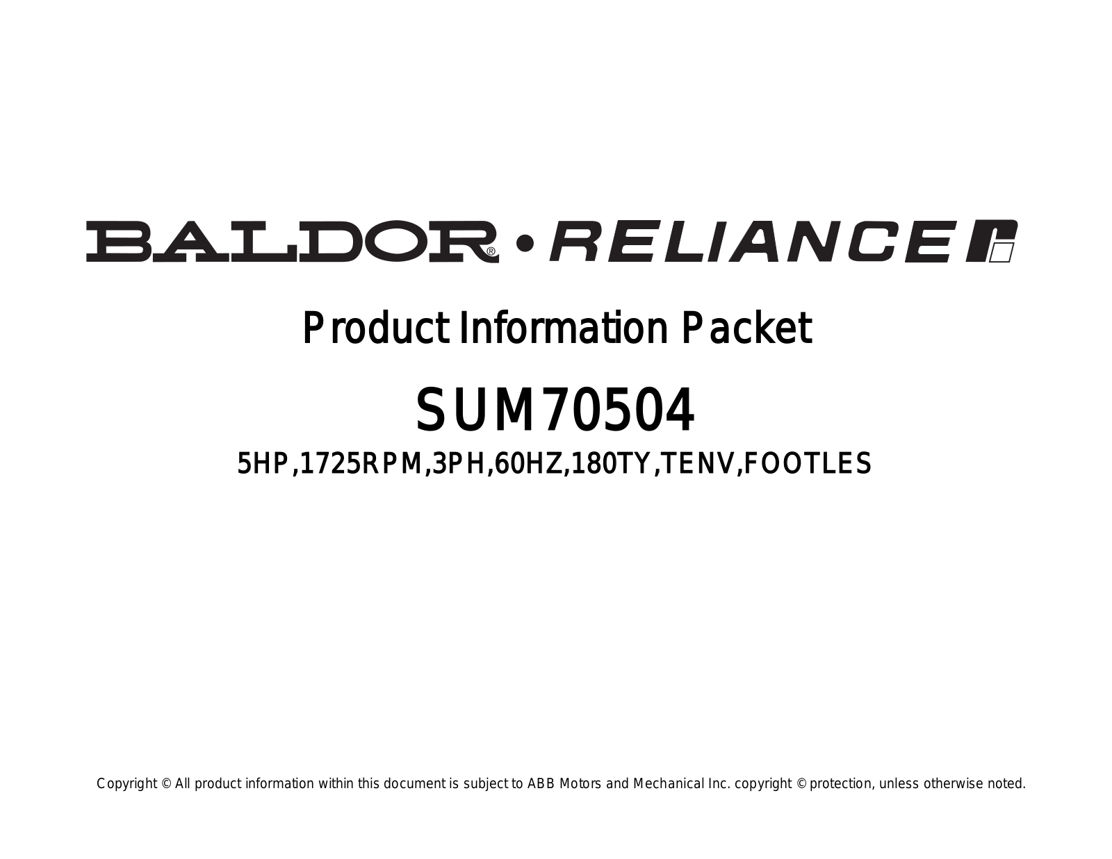 Baldor SUM70504 Product Information Sheet