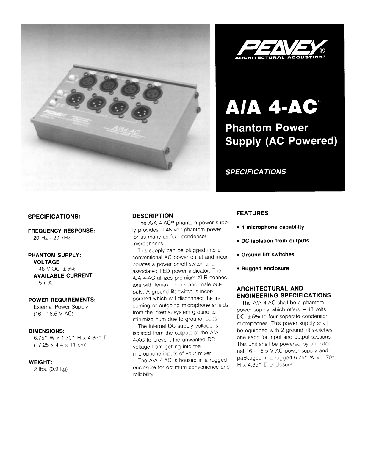 Peavey A-A 4-AC User Manual