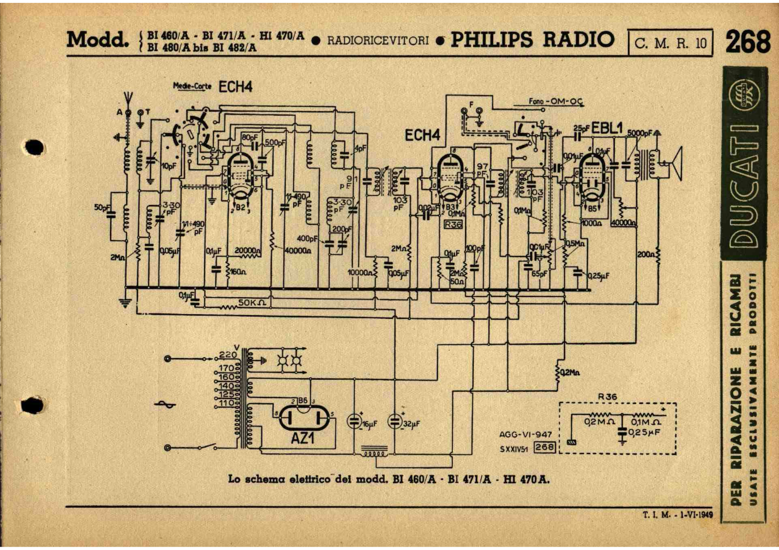 Philips bi460 a, bi471 a, hi470 a schematic