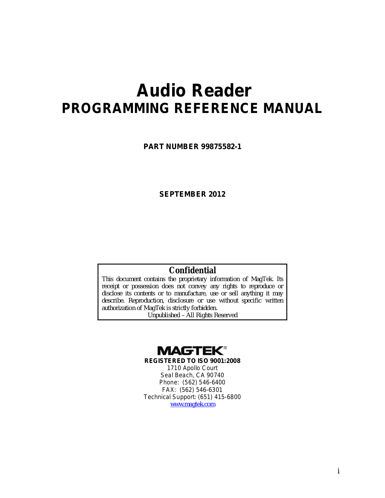 MagTek Audio Reader User Manual