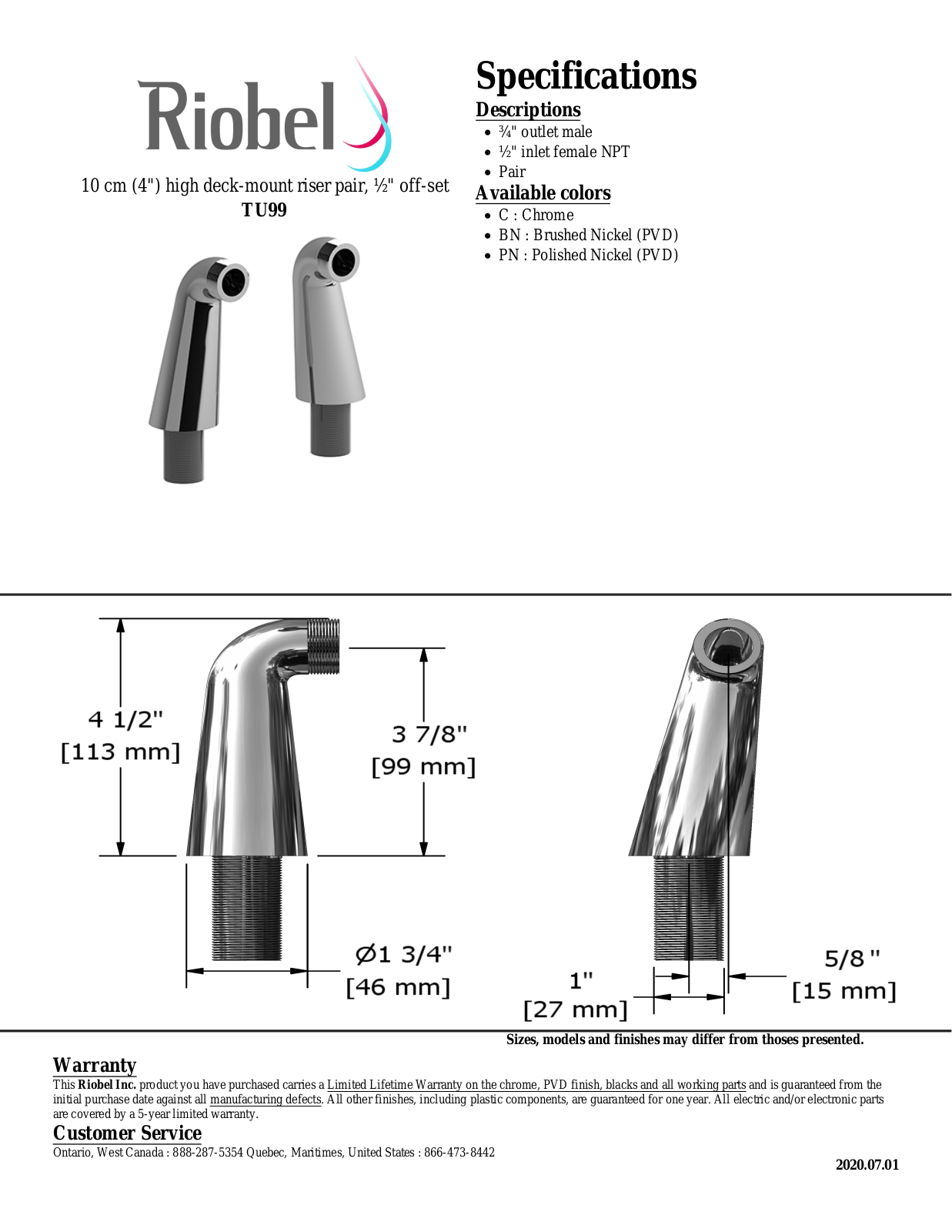 Riobel TU99BN, TU99C Specifications - ManualMachine.com