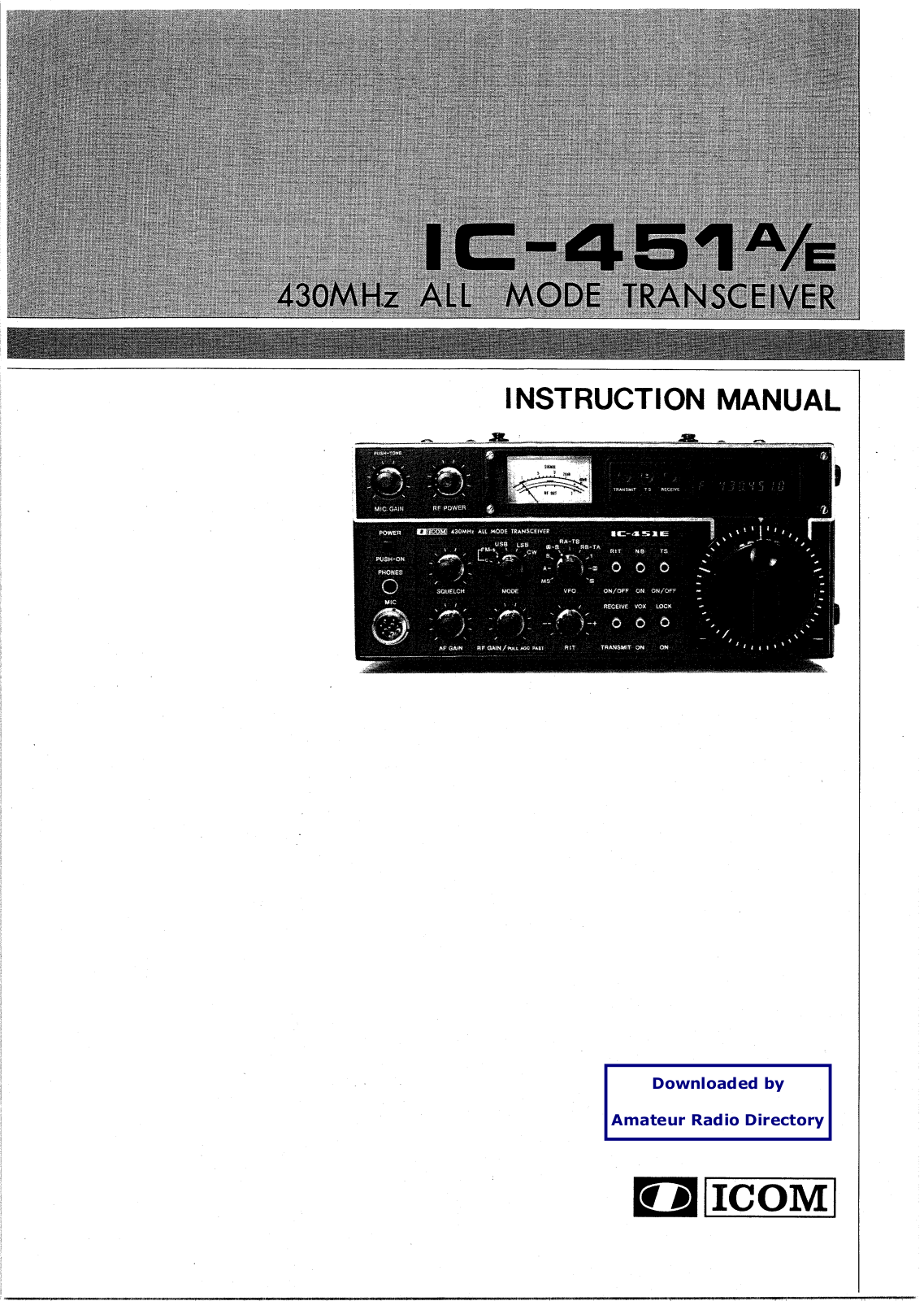 ICOM IC-451A, IC-451E User guide