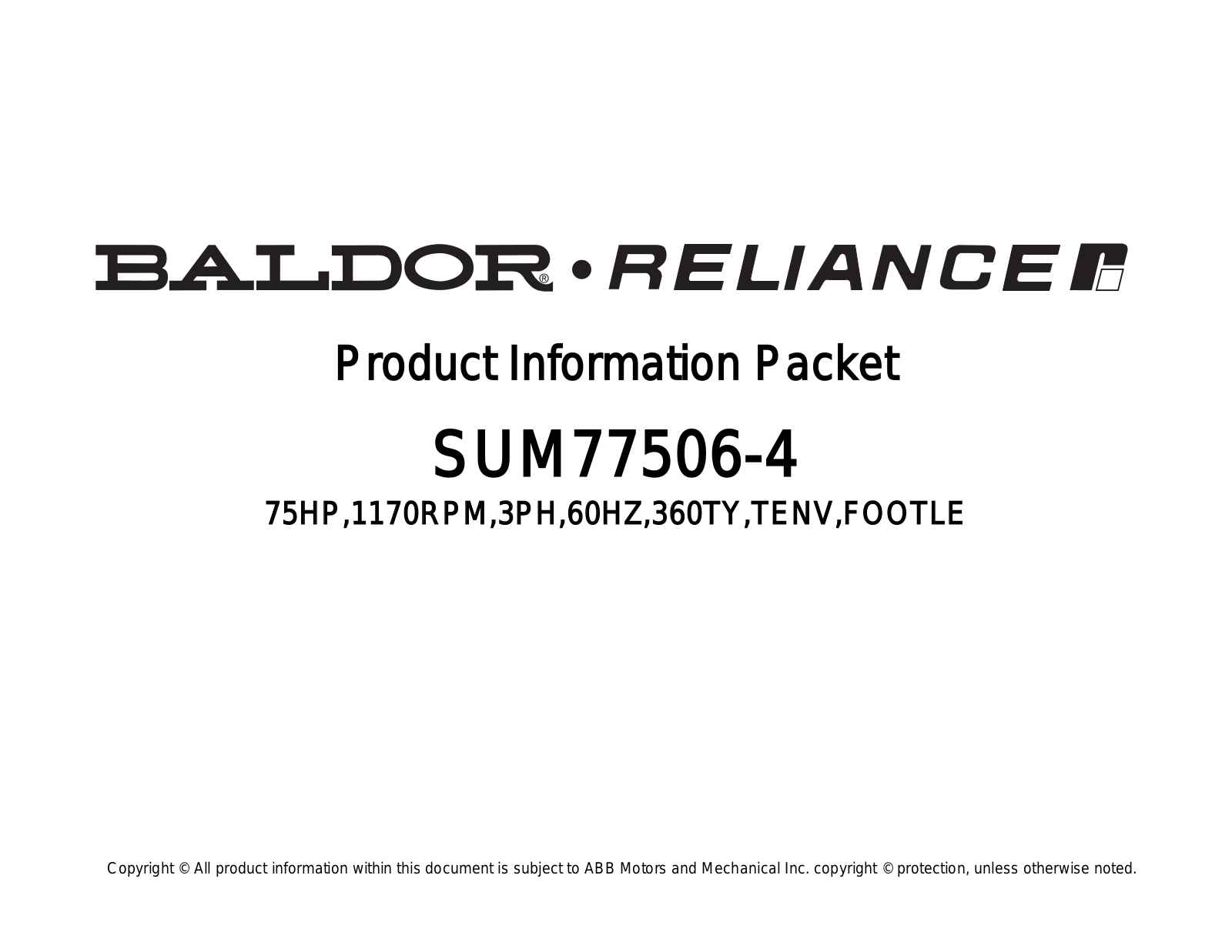 Baldor SUM77506-4 Product Information Sheet