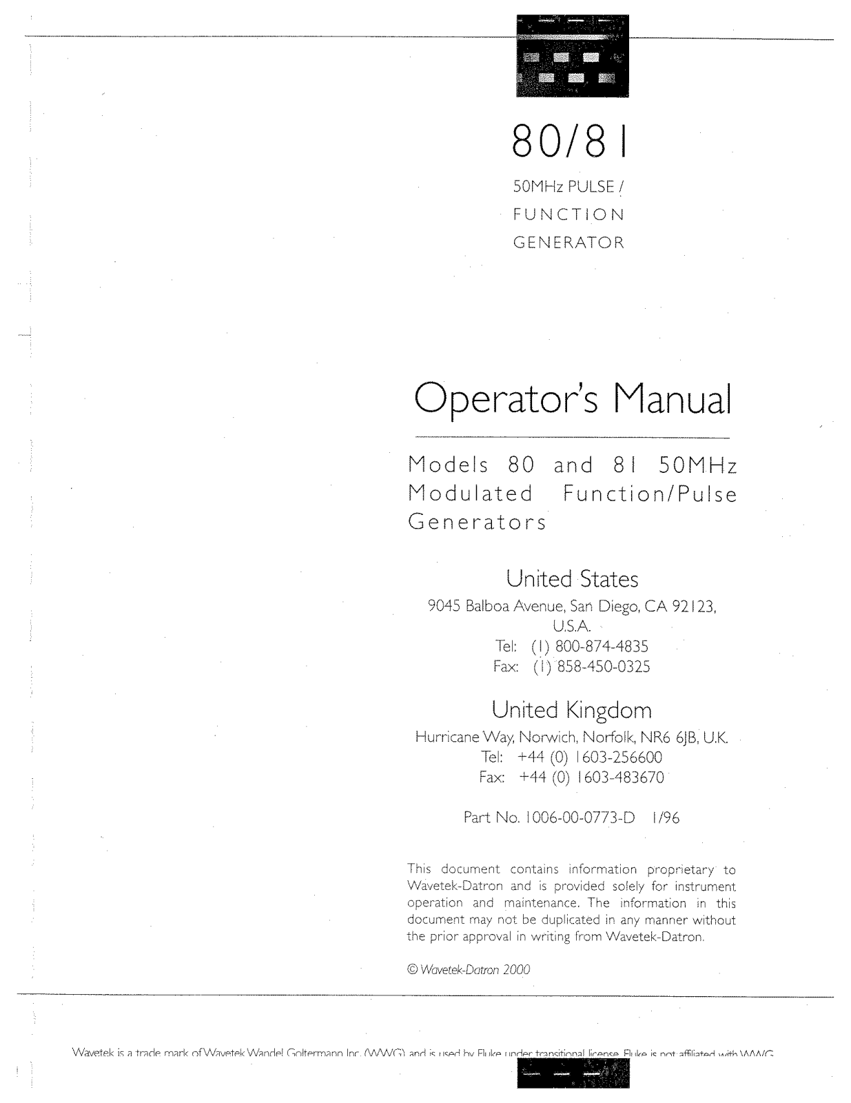 Wavetek 81, 80 Service manual