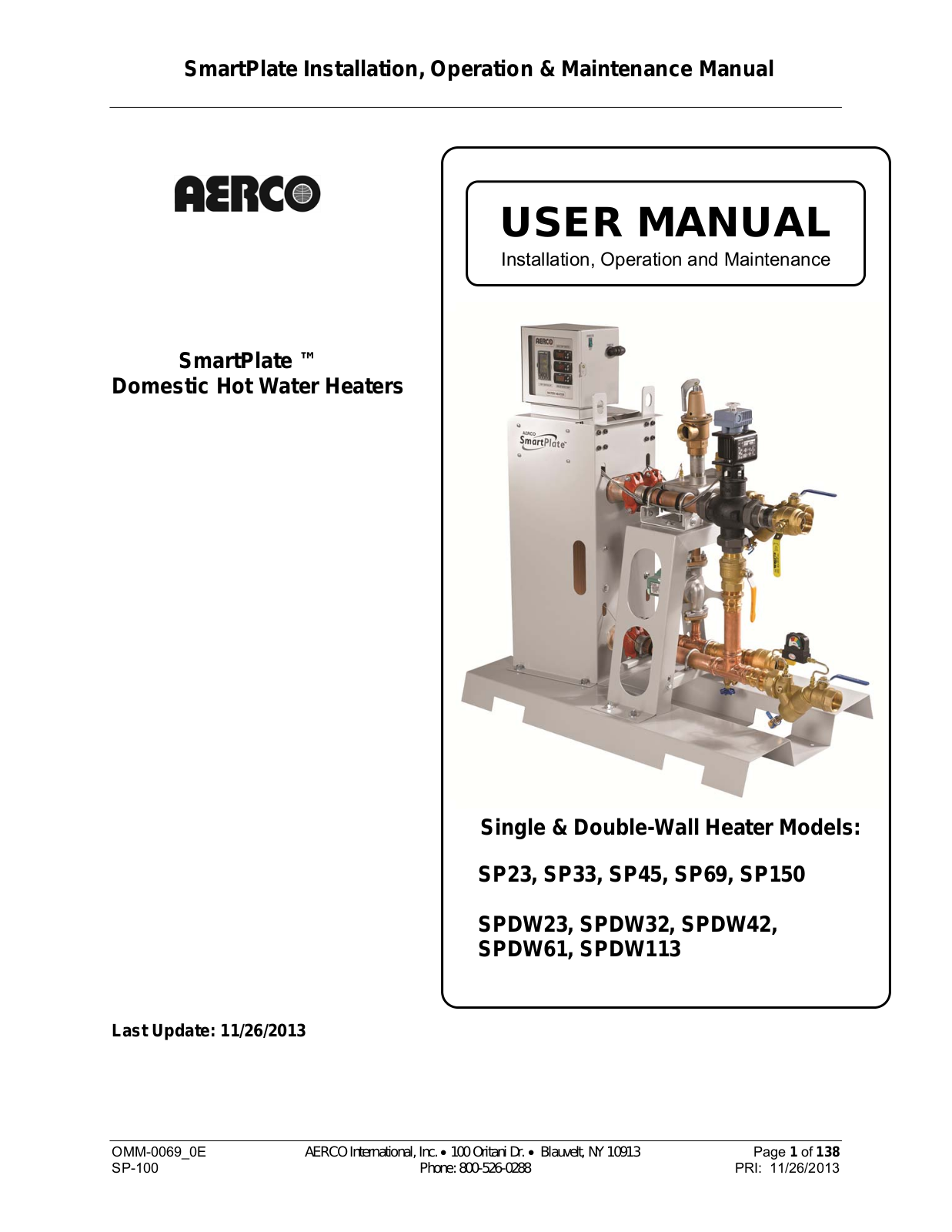 AERCO SP23, SP33, SP45, SP69, SP150 User Manual