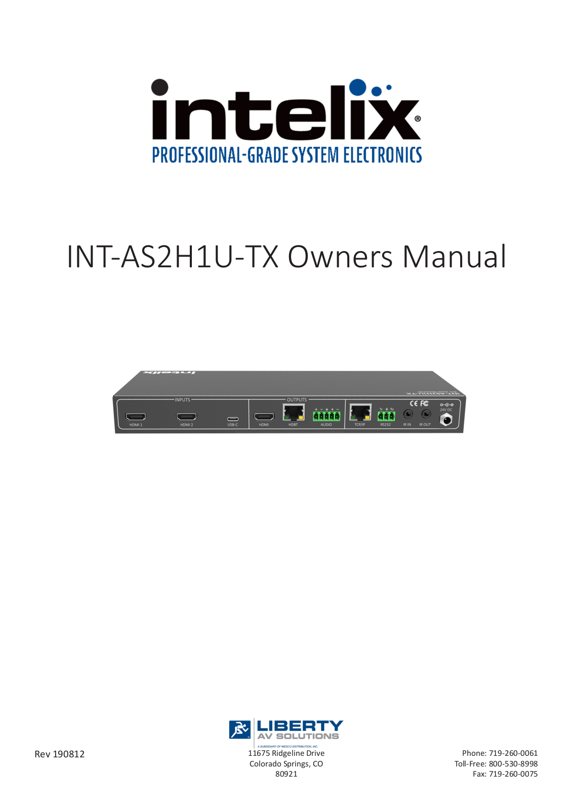 Liberty INT-AS2H1U-TX Owner's Manual