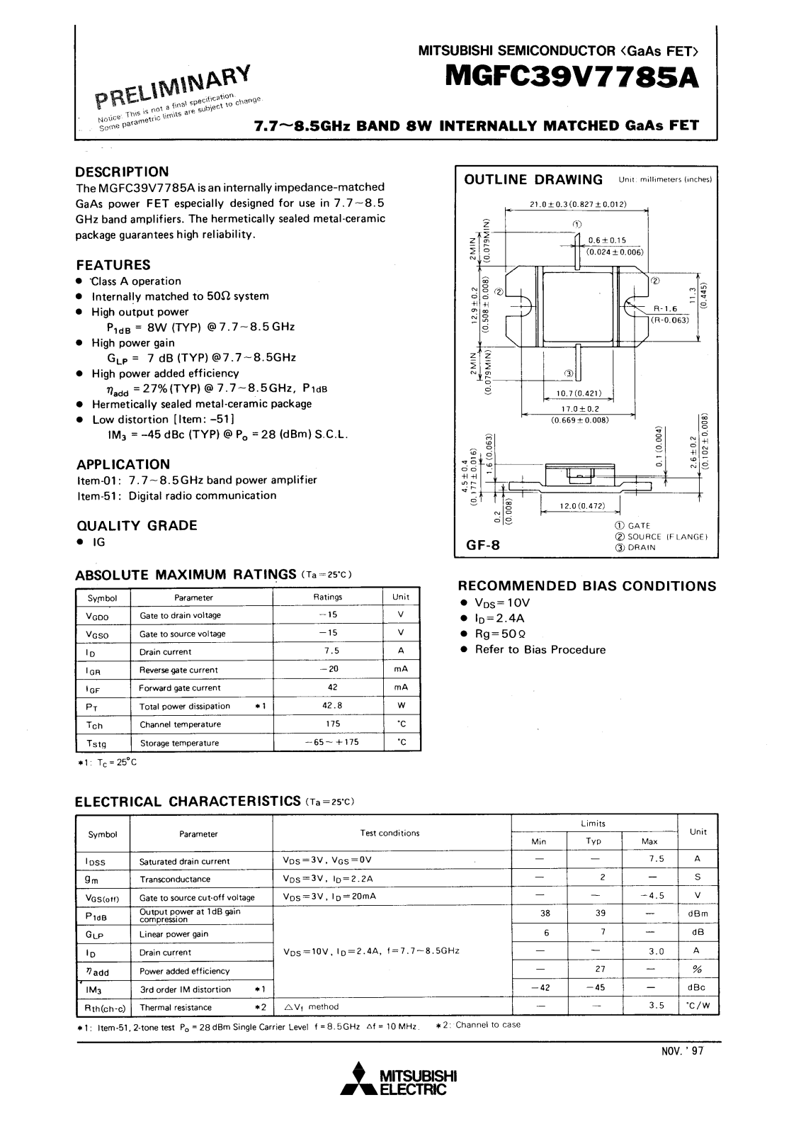 Mitsubishi MGFC39V7785A Datasheet