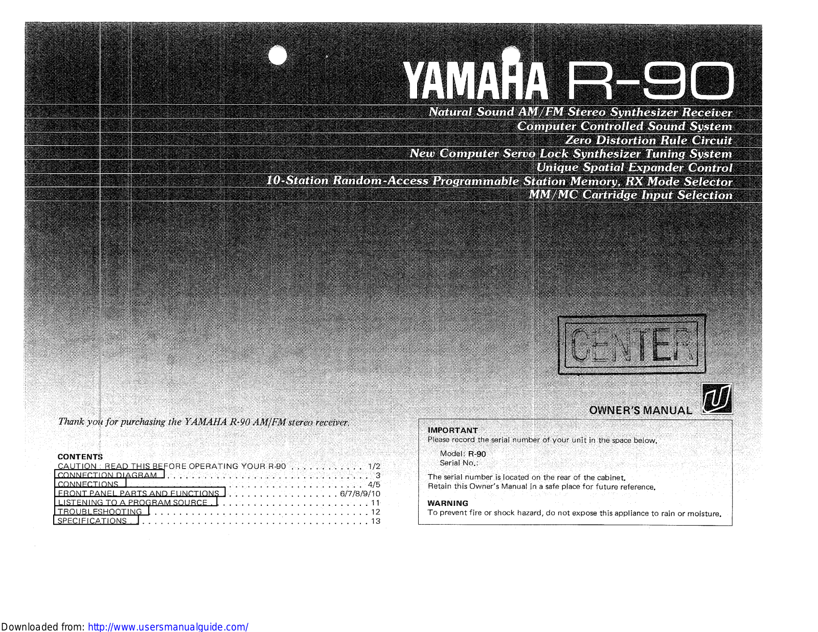 Yamaha Audio R-90 User Manual