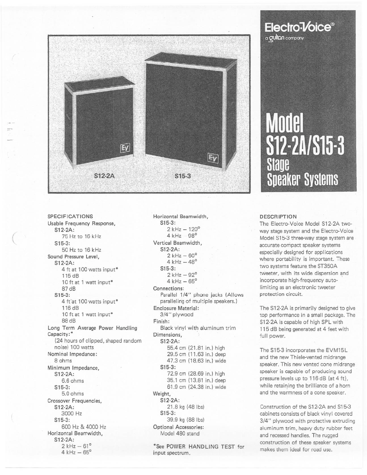 Electro-Voice S12-2A User Manual