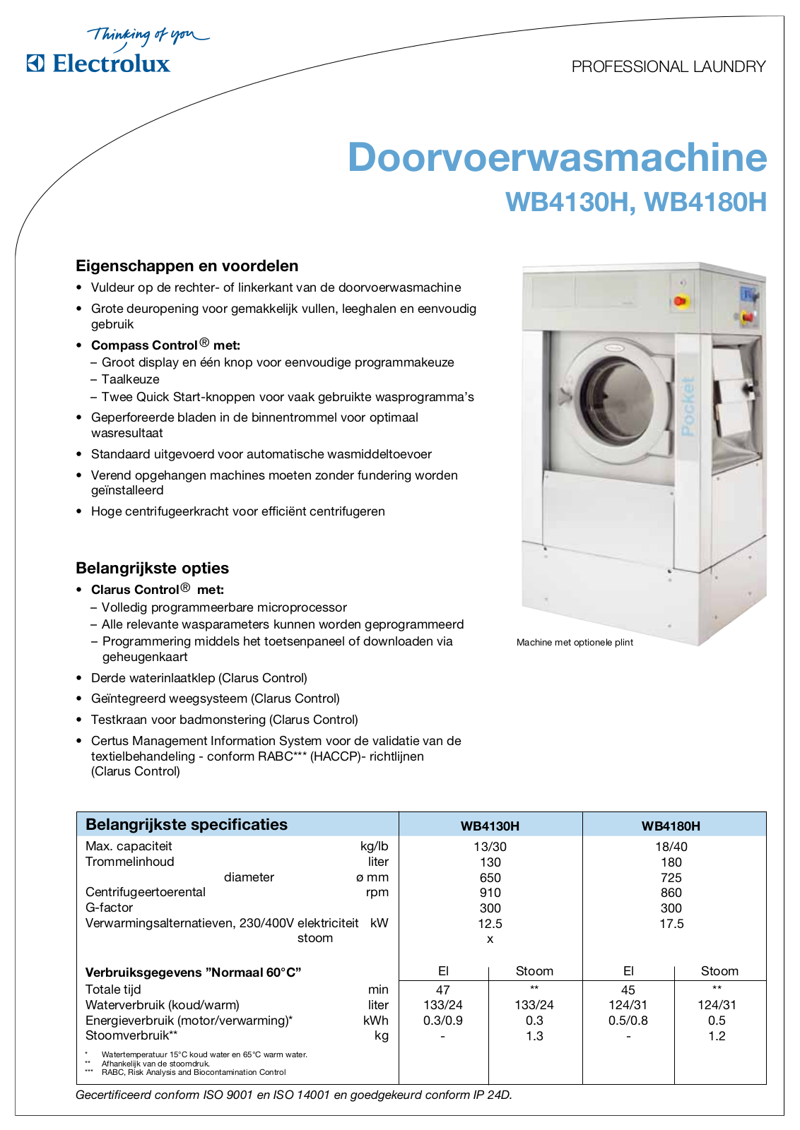 Electrolux WB4180H, WB4130H DATASHEET