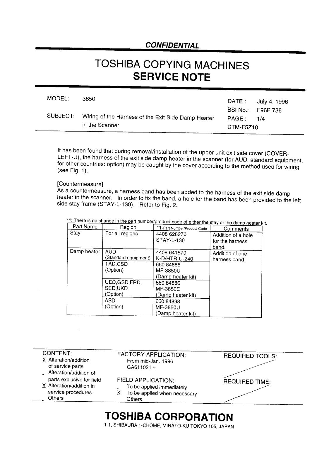 Toshiba f96f736 Service Note