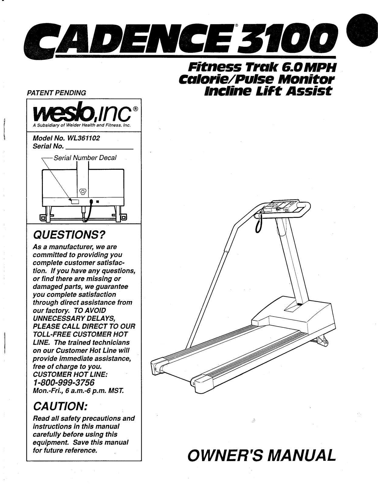 Weslo WL361102 Owner's Manual