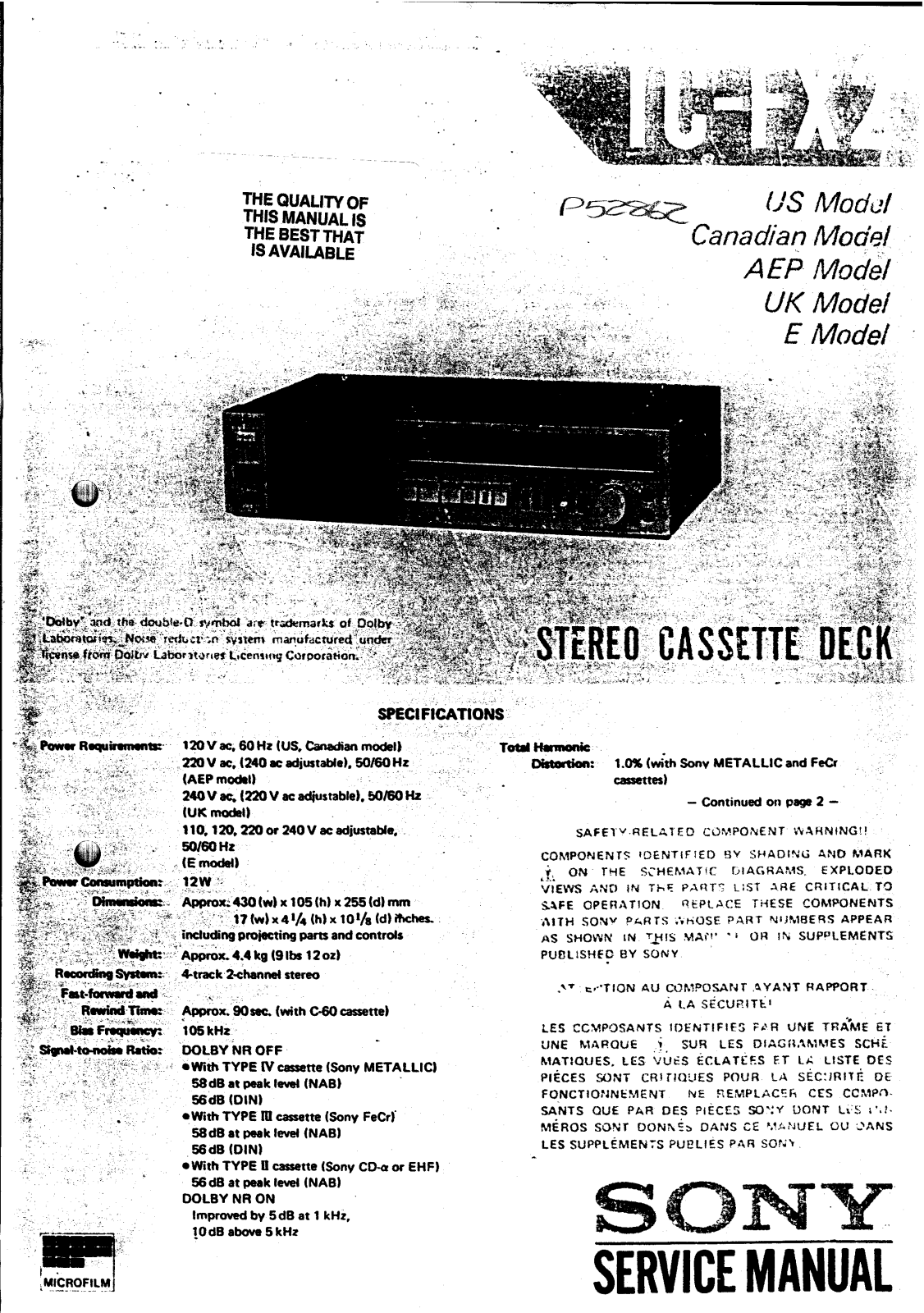 Sony TCFX-2 Service manual