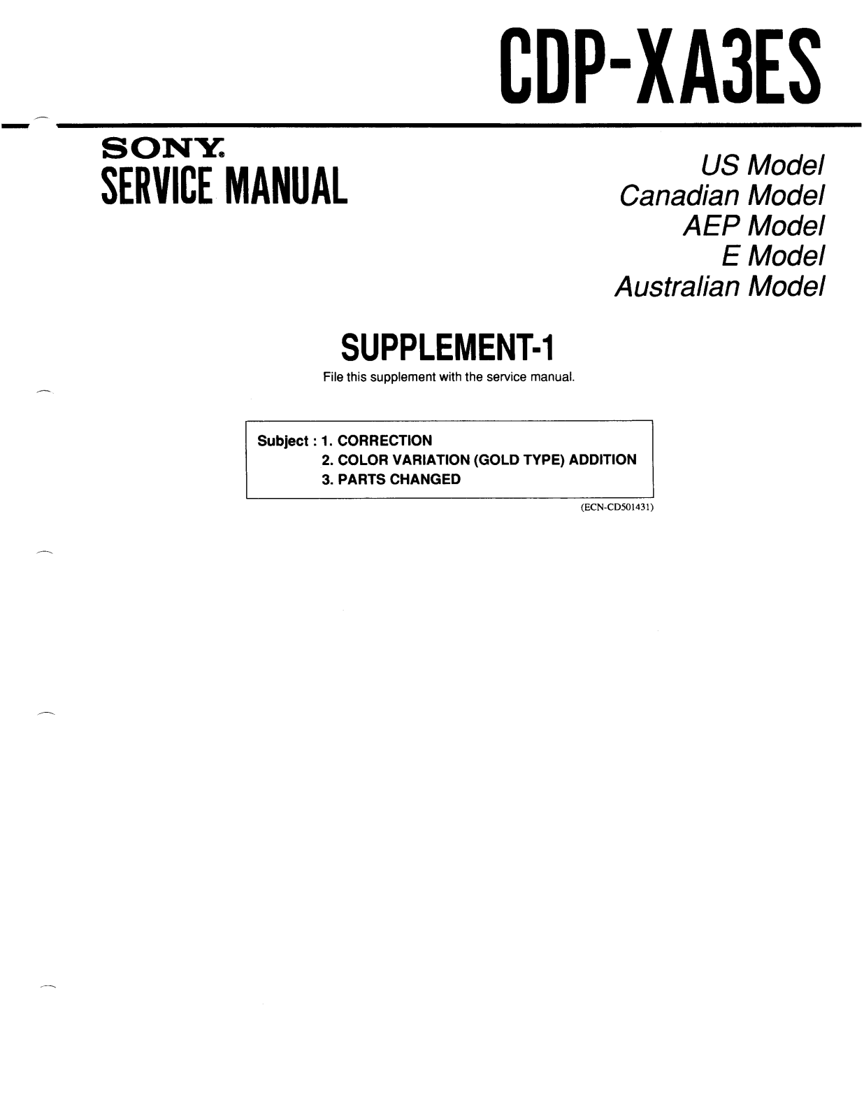 Sony CDPXA-3-ES Service manual