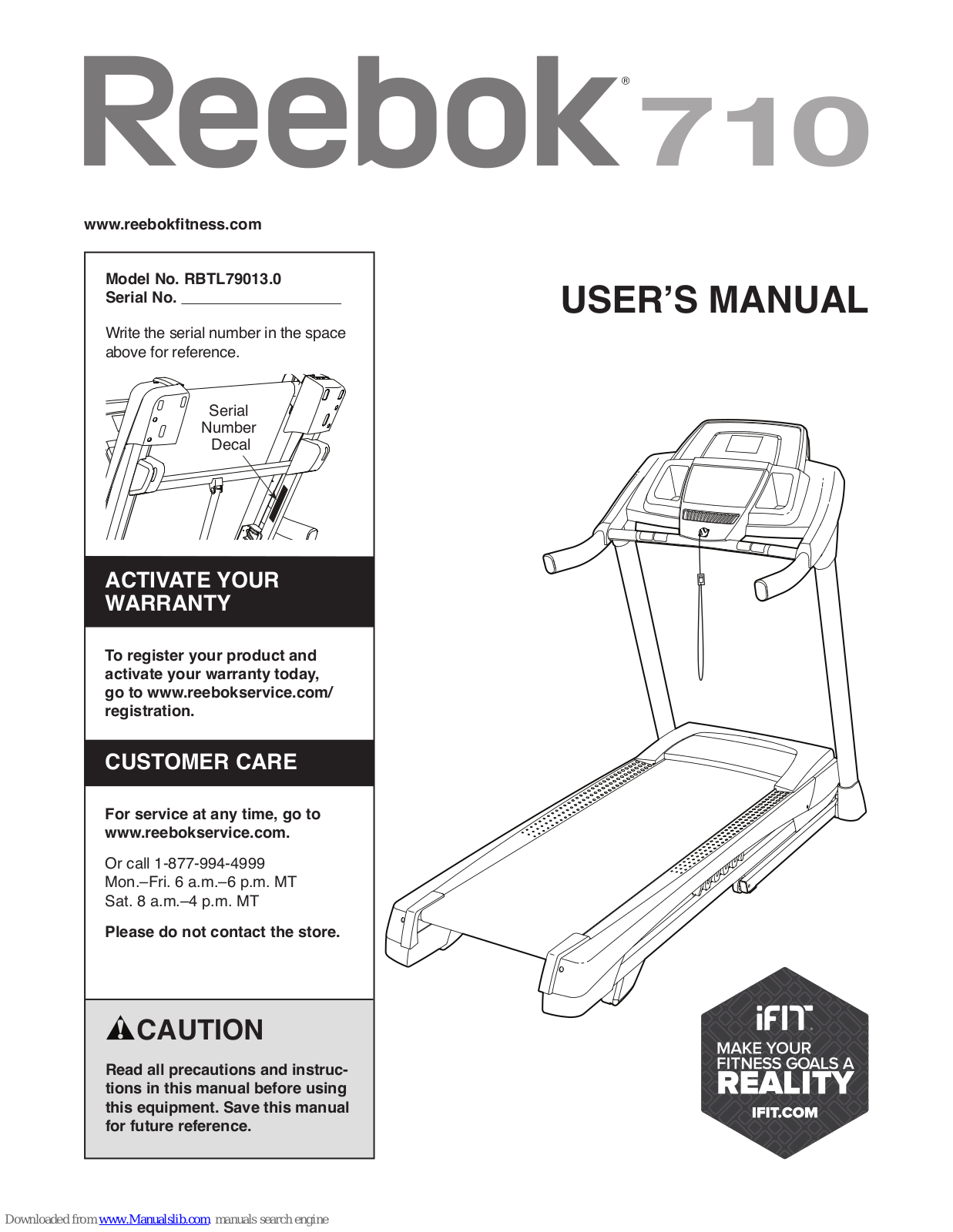 Reebok 710 Treadmill, 710, RBTL79013.0 User Manual