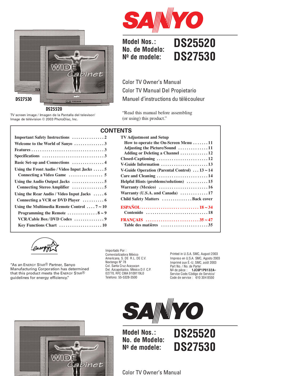 SANYO DS27530 User Manual