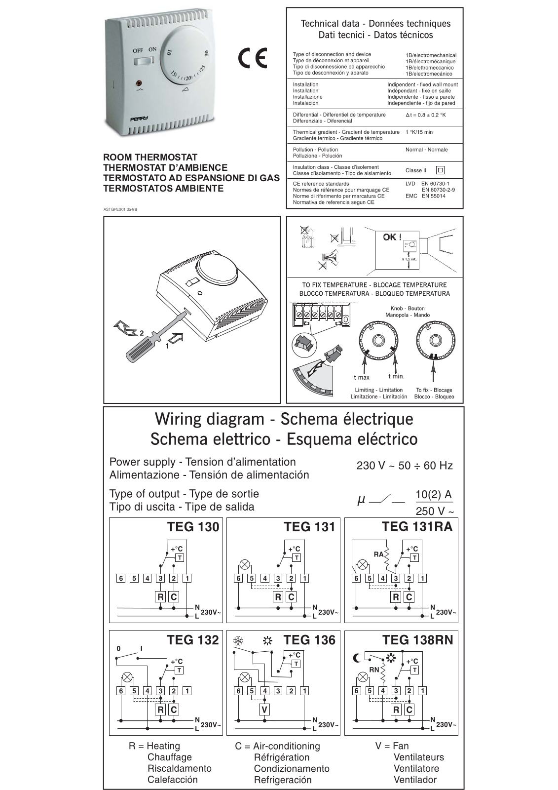 Electric Perry ROOM THERMOSTAT Technical data