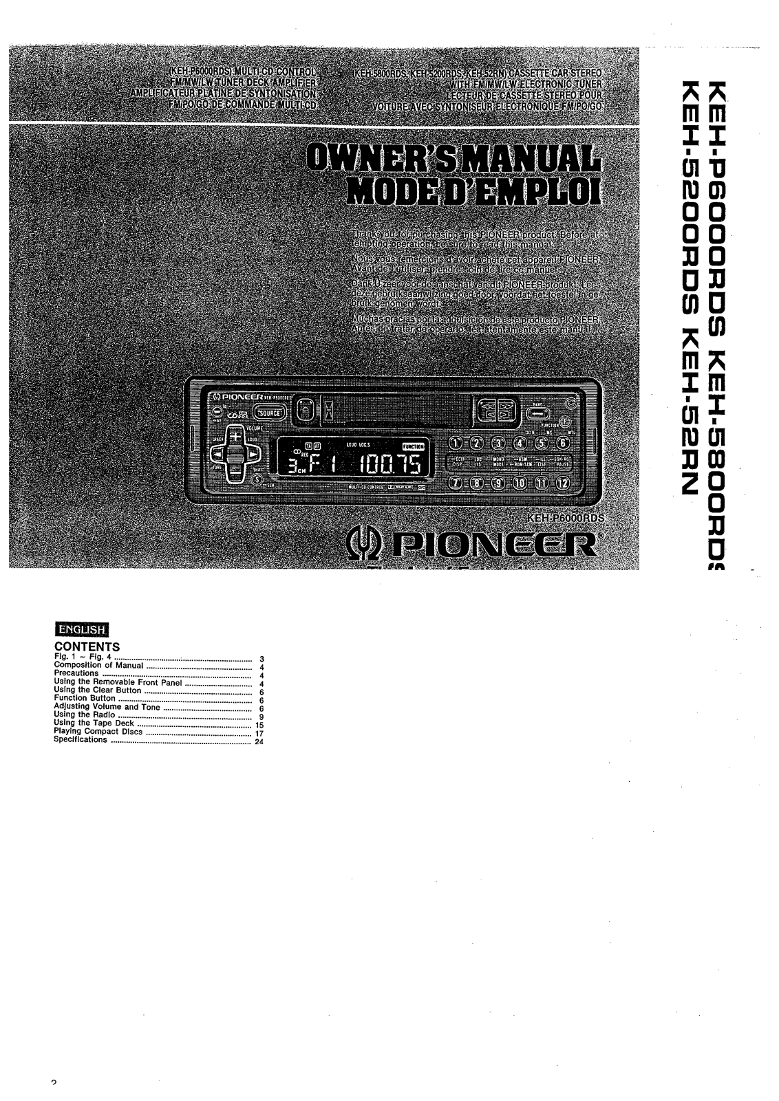 Pioneer KEH-5800RDS, KEH-5200RDS, KEH-P6000RDS, KEH-52RN User Manual