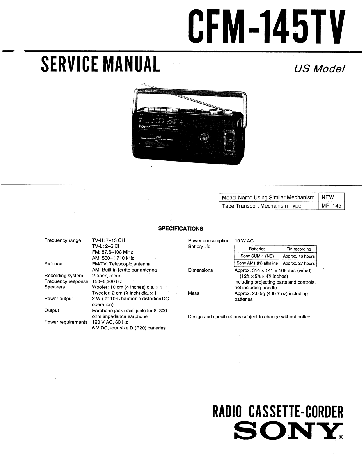 Sony CFM-145-TV Service manual