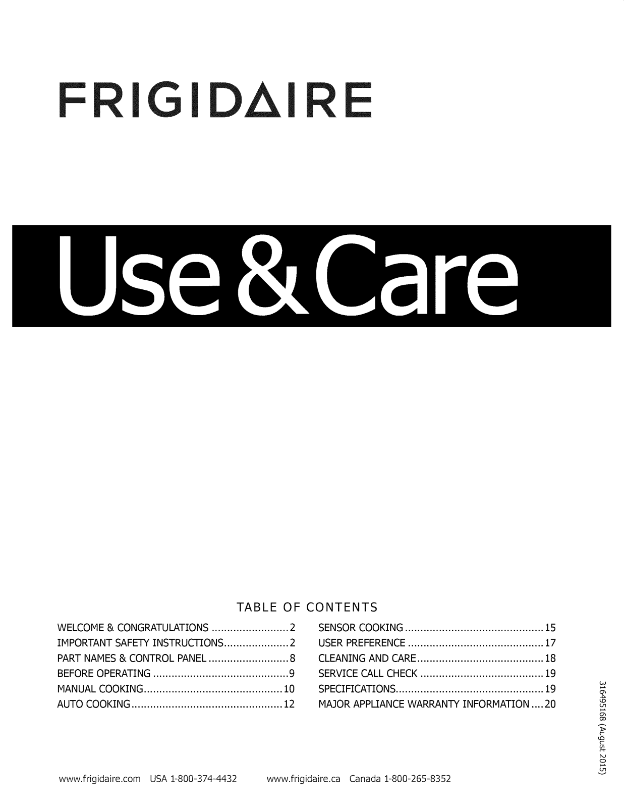 Frigidaire FPMO209RFDY, FPMO209RFA, FGMO206NTDB Owner’s Manual