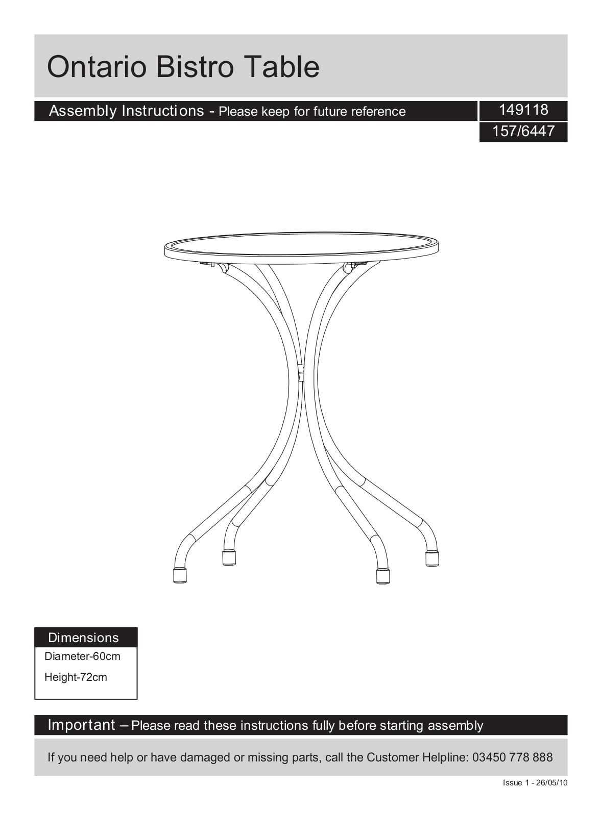 Argos 149118, 157-6447 ASSEMBLY INSTRUCTIONS