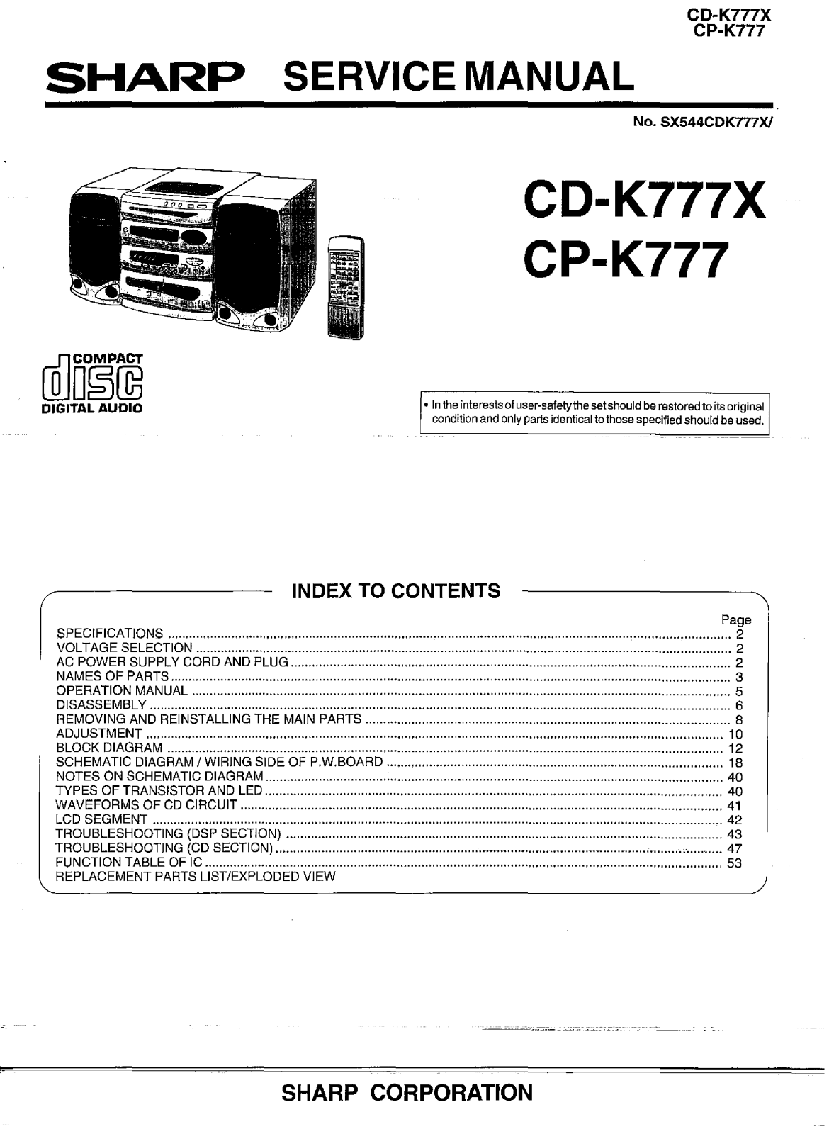 Sharp CDK-777-X, CPK-777 Service manual - ManualMachine.com