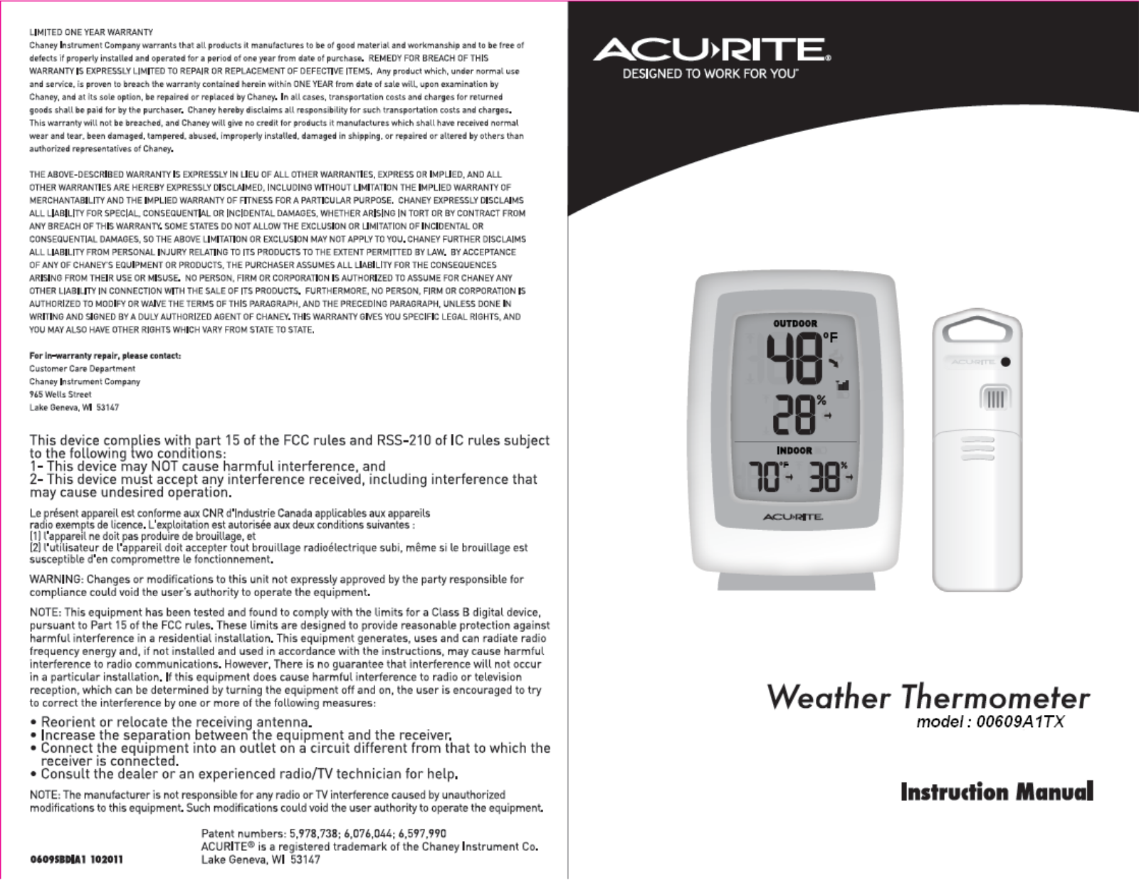 Chaney Instrument 00609A1TX Users Manual