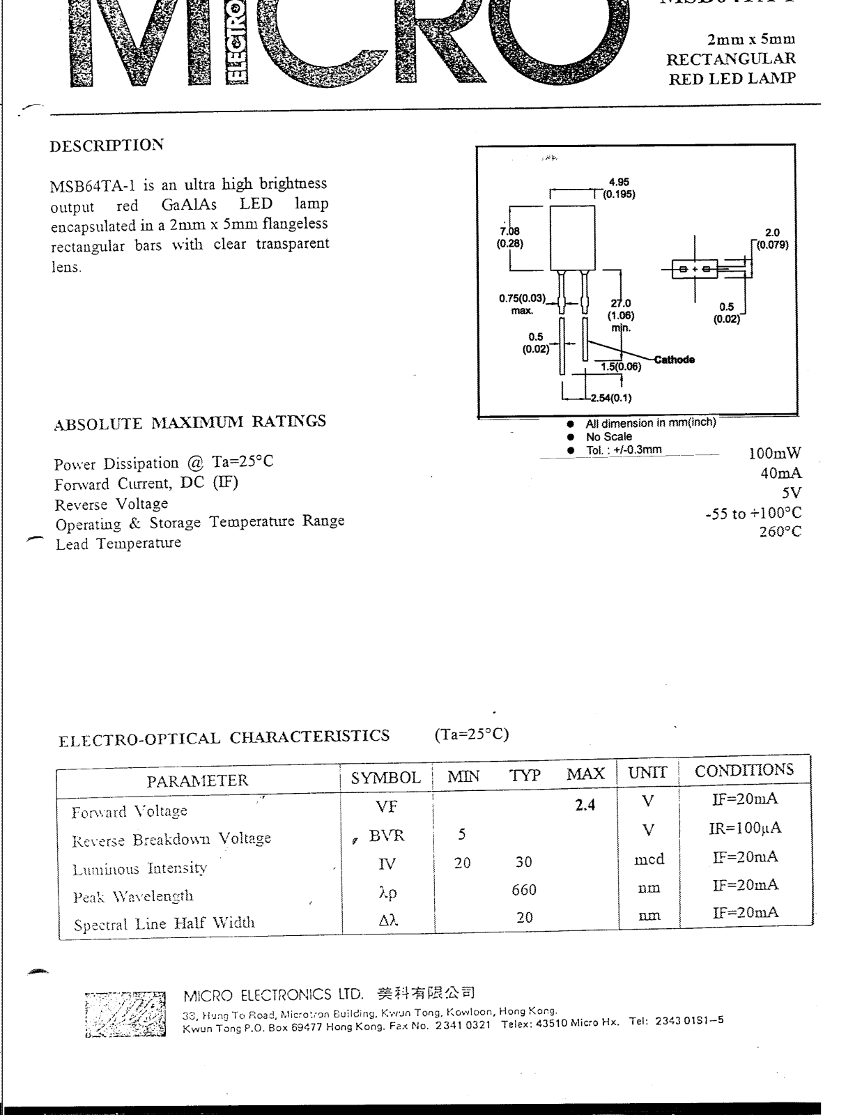 MICRO MSB64TA-1 Datasheet