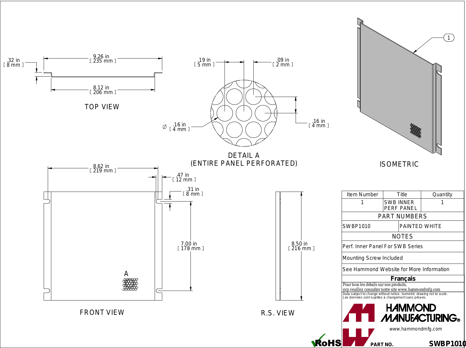 Hammond Manufacturing SWBP1010 technical drawings