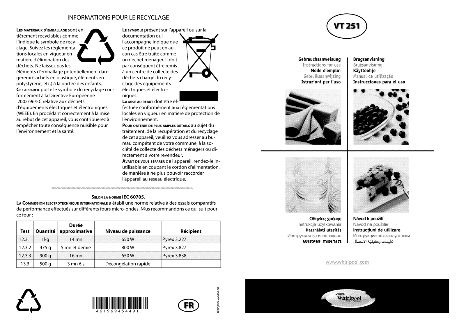 Whirlpool VT 251 User Manual