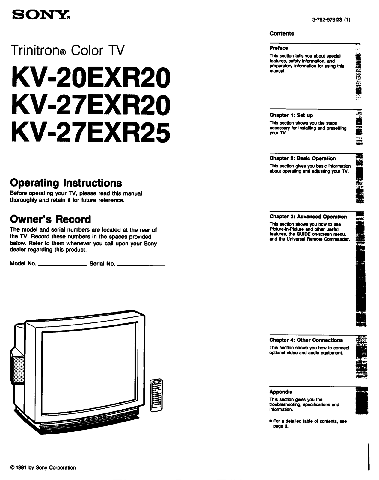 Sony kv-20exr20, kv-27exr20, kv-27exr25 Operating manual