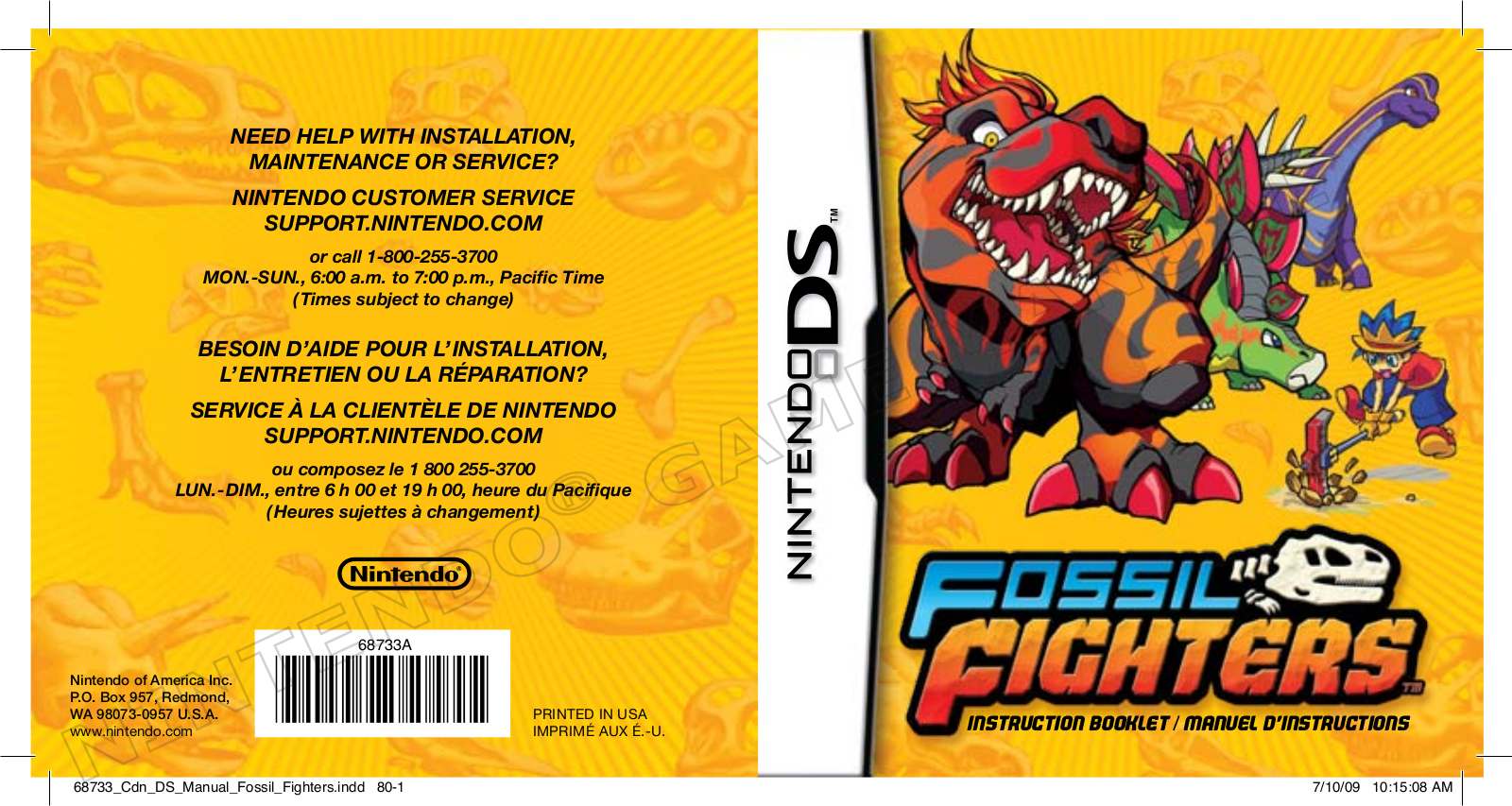 NINTENDO DS Fossil Fighters User Manual