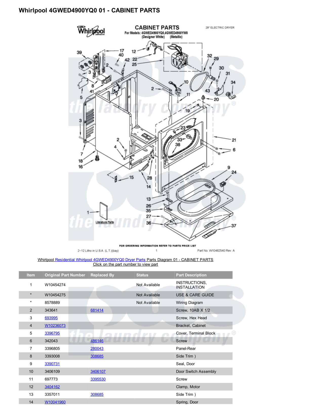 Whirlpool 4GWED4900YQ0 Parts Diagram