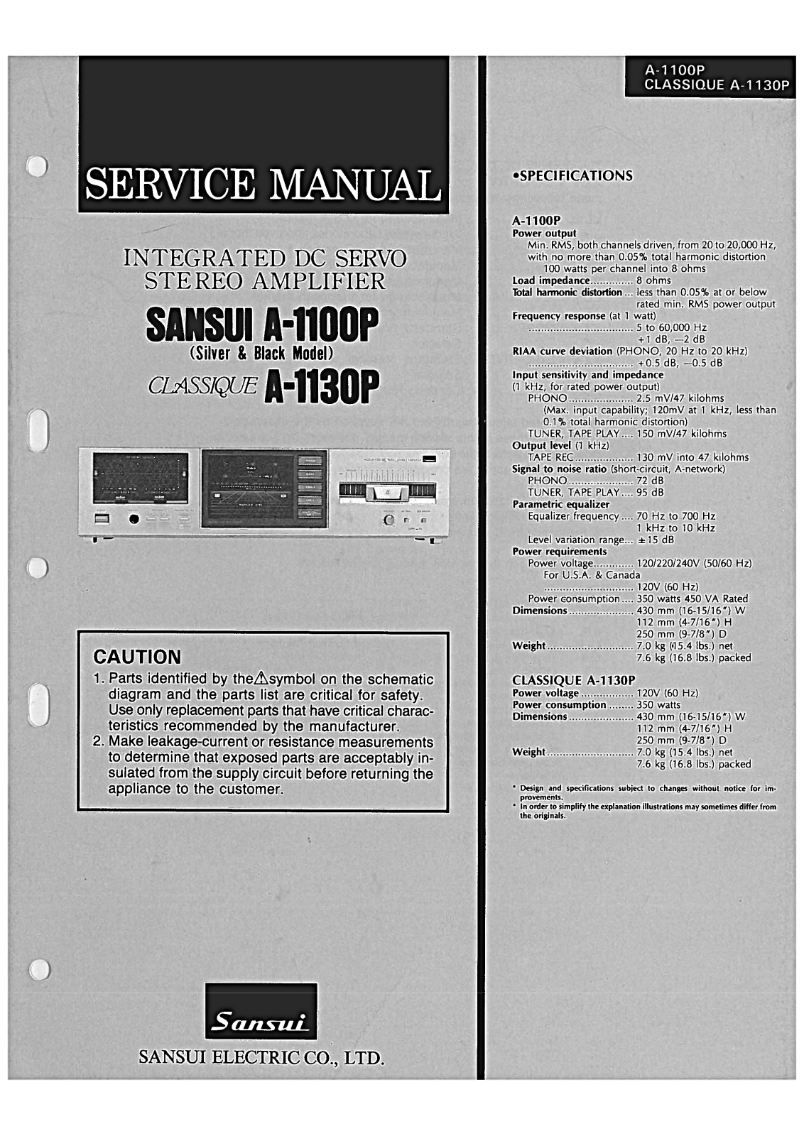 Sansui A-1130-P, A-1100-P Service Manual