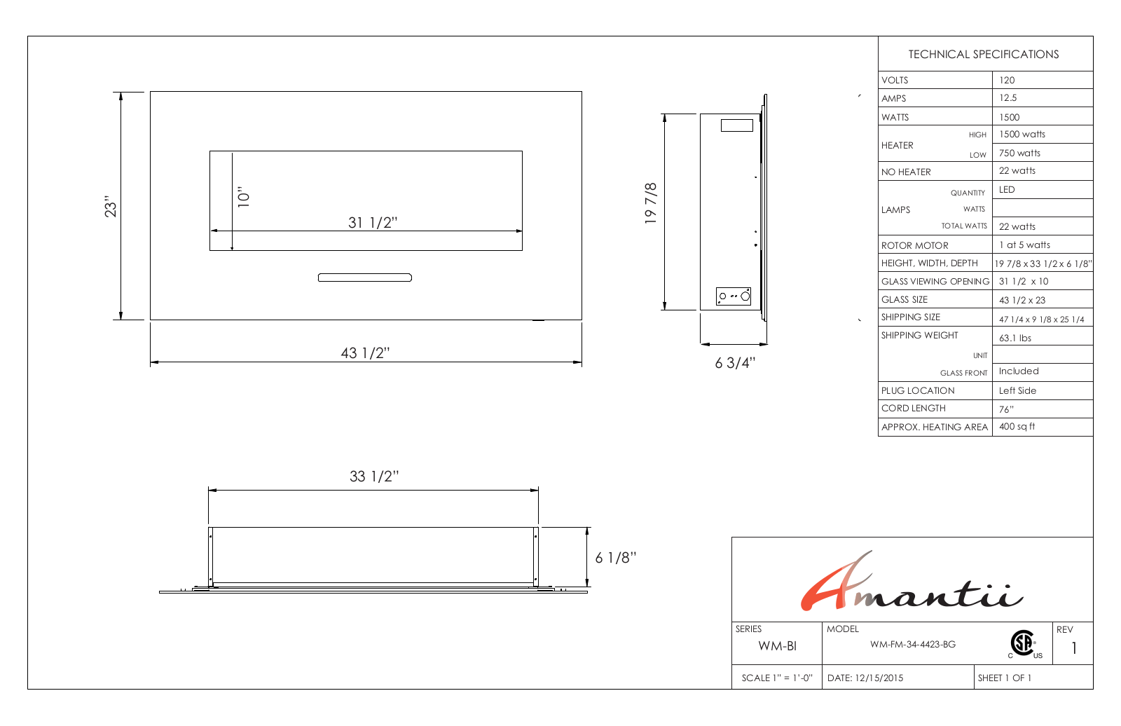 Amantii WMFM344423BG Specifications