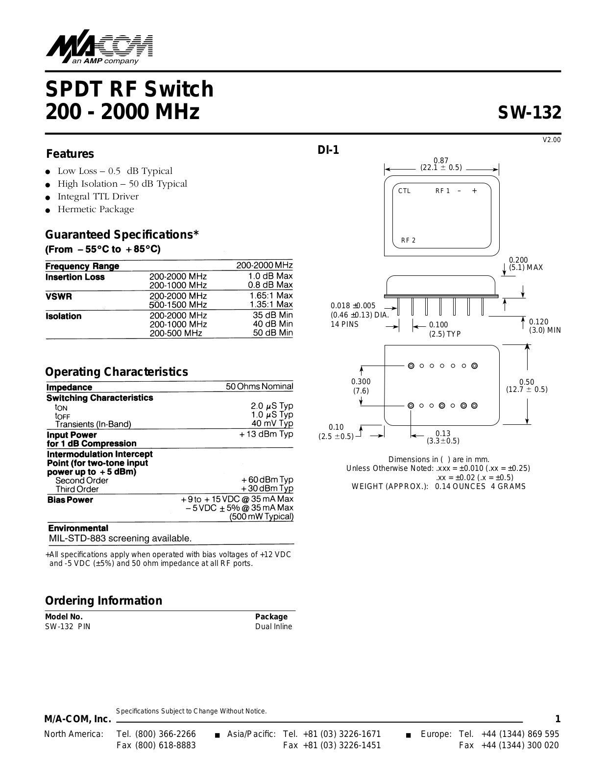 Datasheet SW-132 Datasheet (M A COM) - ManualMachine.com