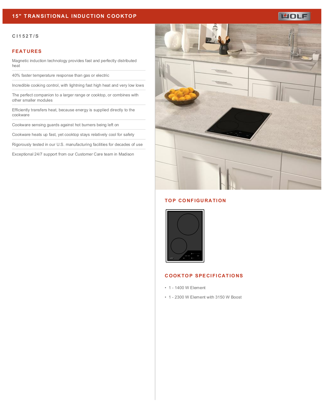 Wolf CI152TS Specification Sheet