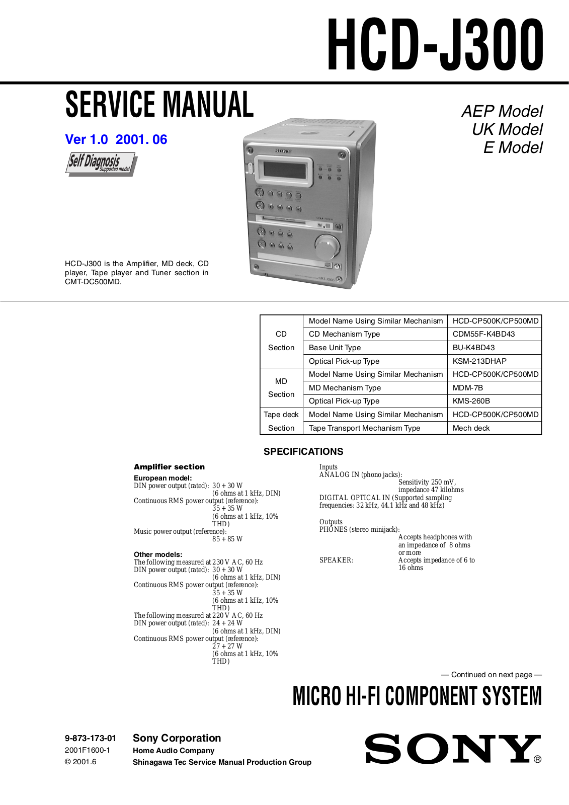 Sony HCD-J300 Service manual