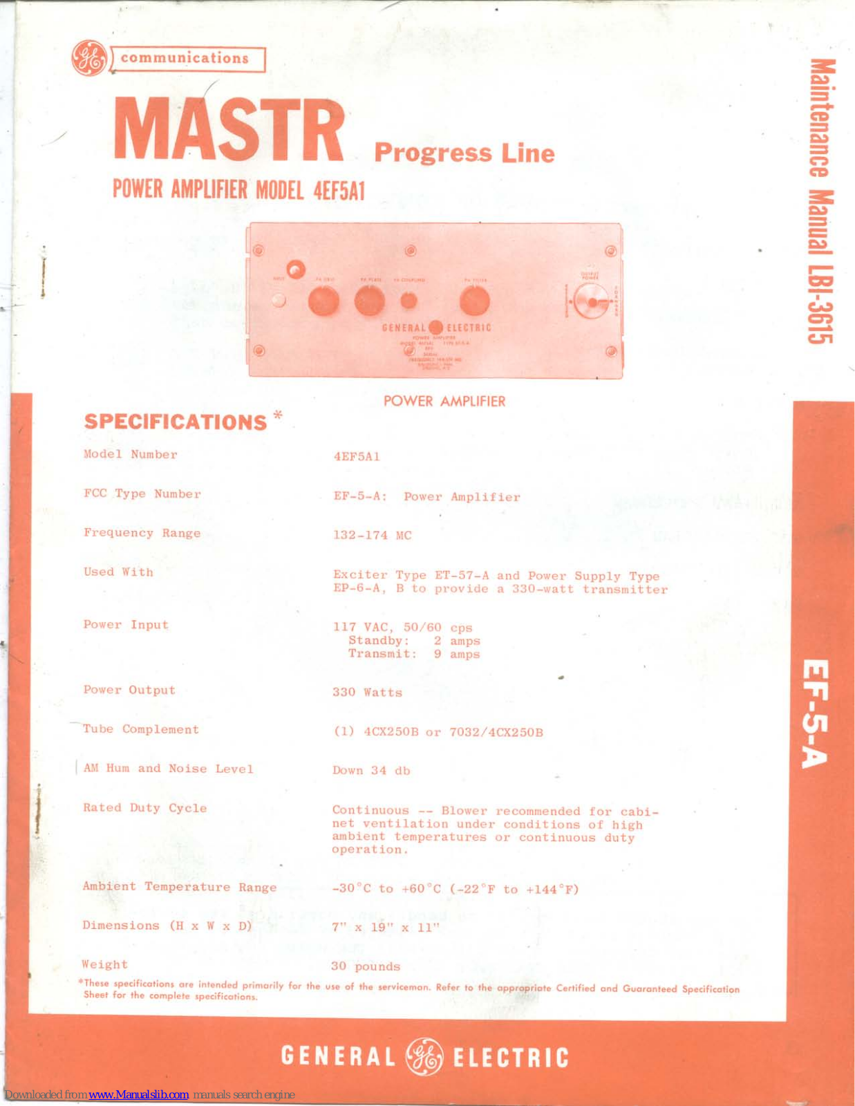 GE MASTR 4EF5A1 Maintenance Manual