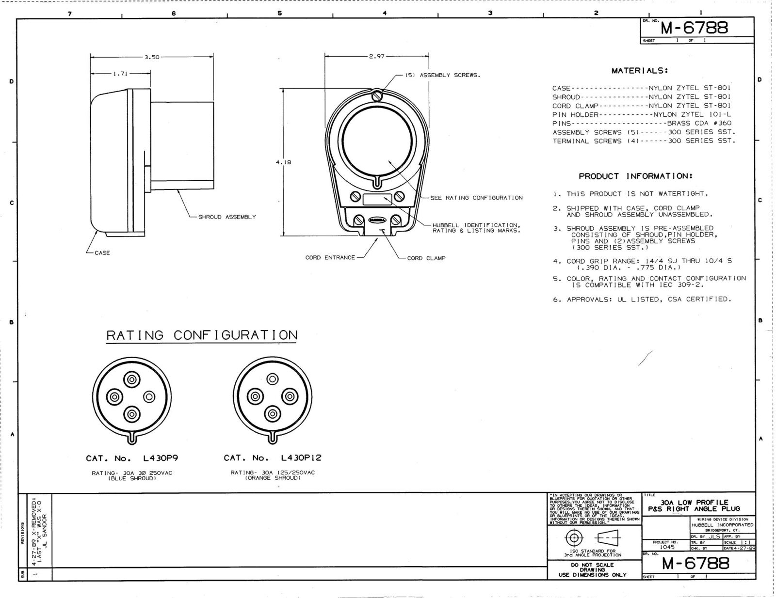 Hubbell L430P12 Reference Drawing