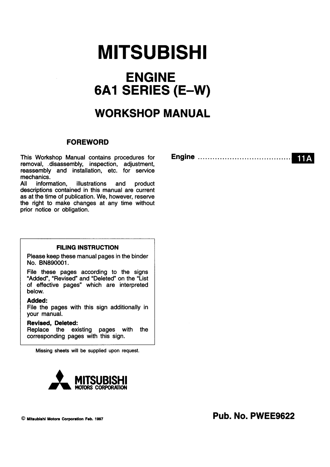 Mitsubishi 6A1 Workshop Manual E-V