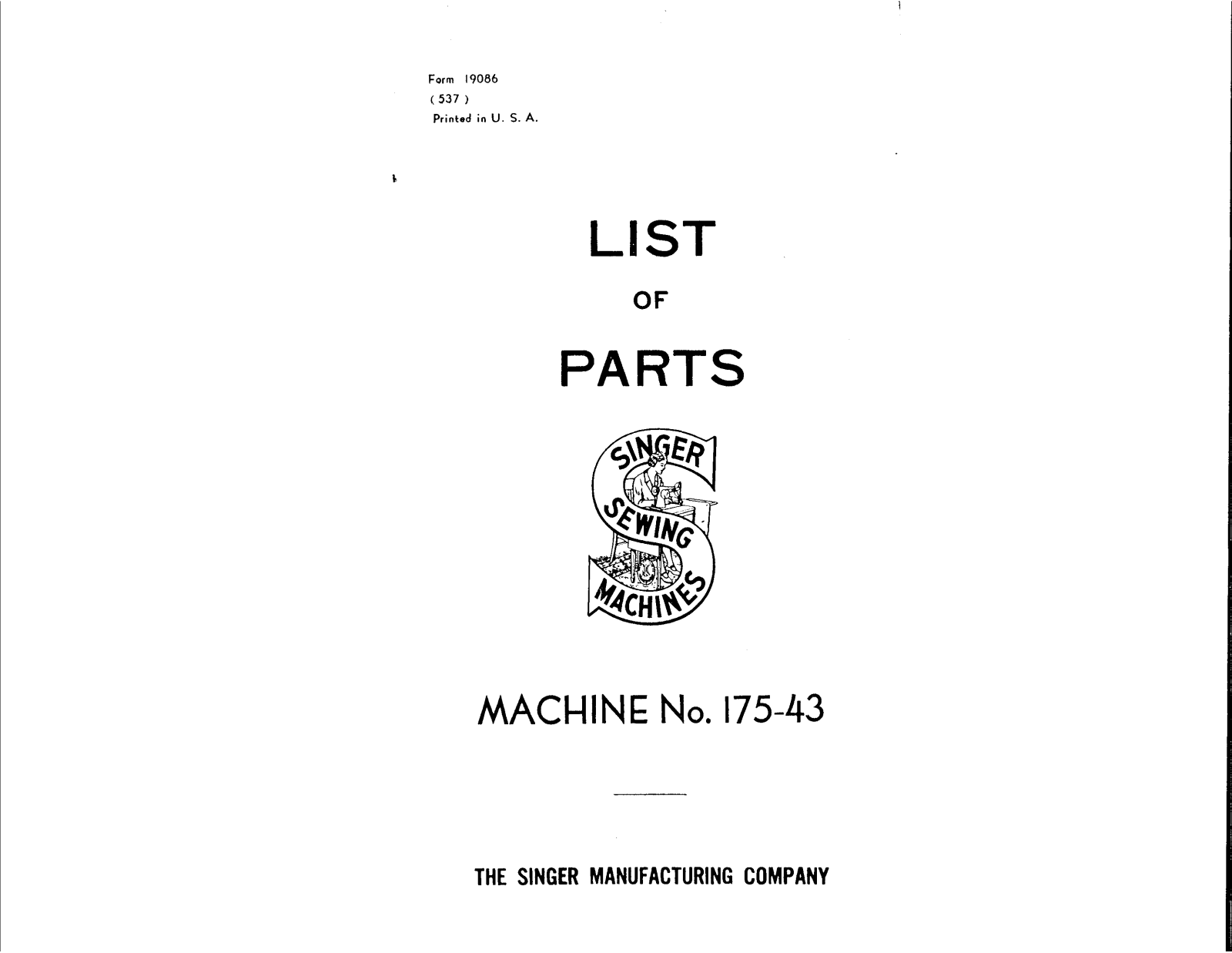 SINGER 175-43 Parts List