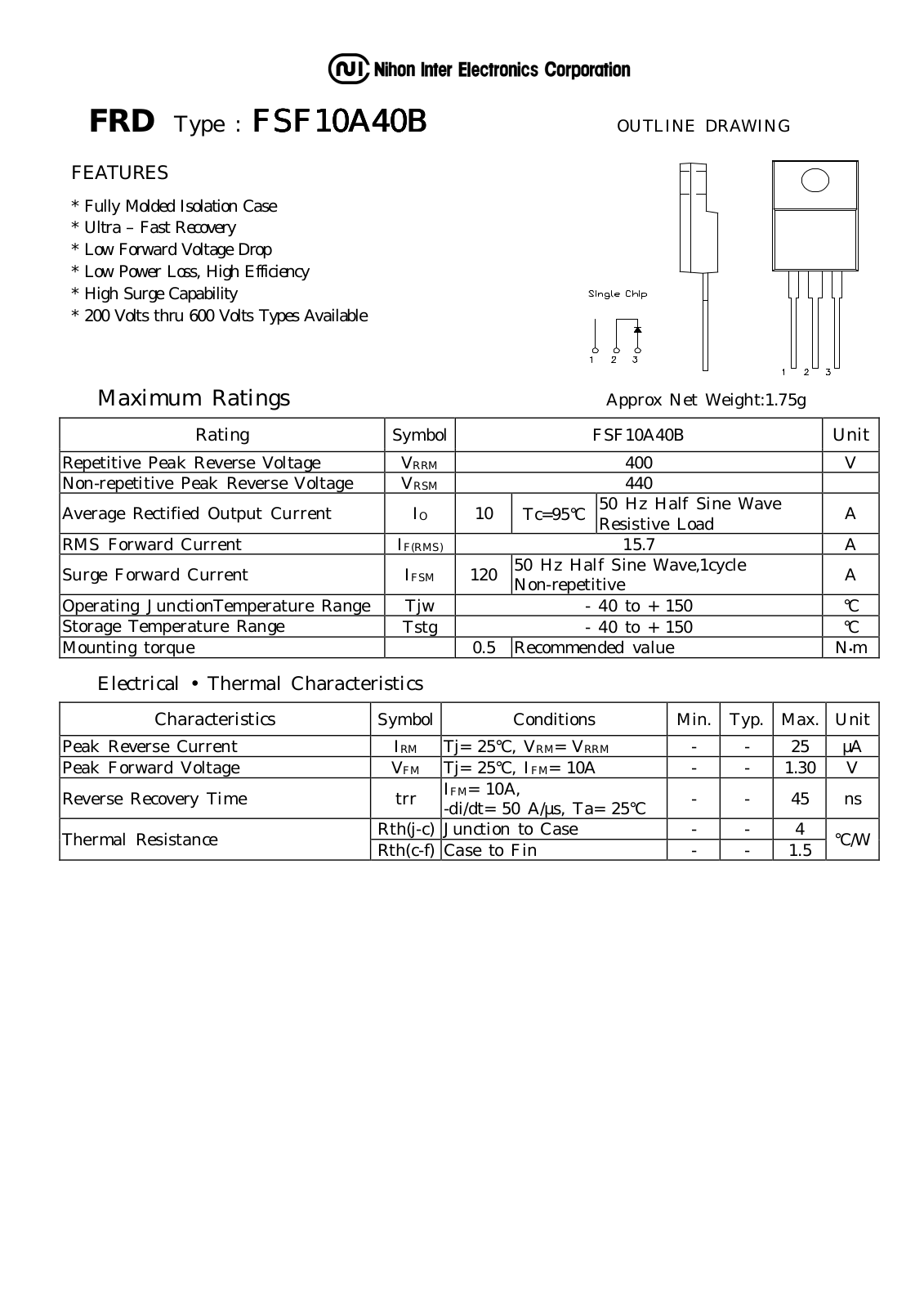 Datasheet FSF10A40B Datasheet (NIHON) - ManualMachine.com