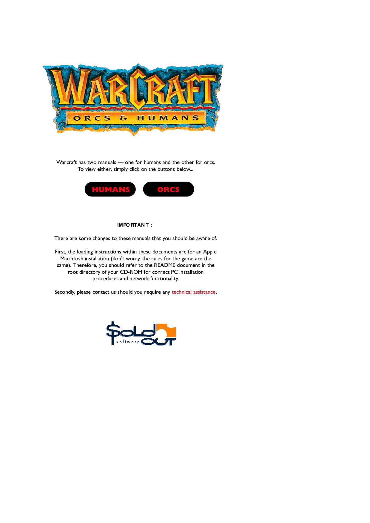 Games PC WARCRAFT I User Manual
