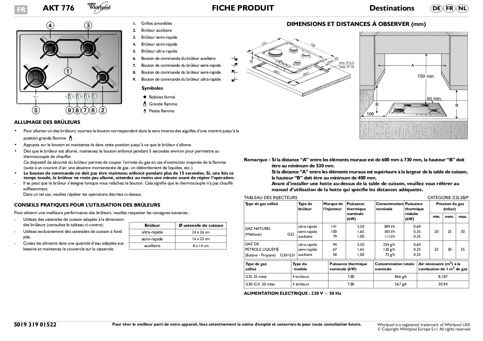 Whirlpool AKT 776 DATASHEET