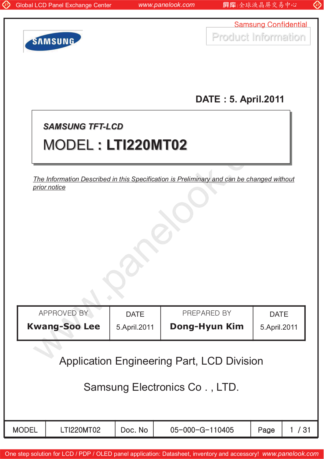 SAMSUNG LTI220MT02 Specification