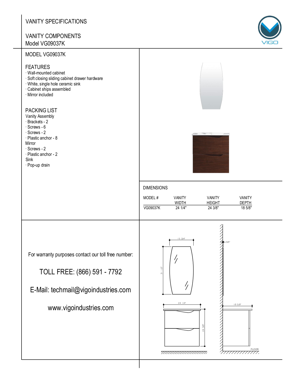 Vigo VG09037K User Manual